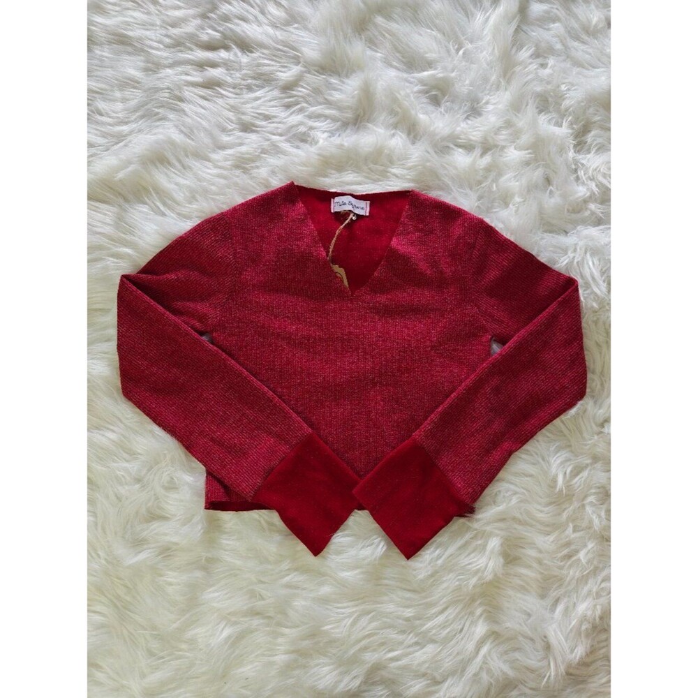 Mila Simone Red Long-Sleeve Crop Top, Size Medium